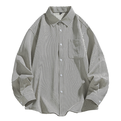 牛津纺竖条纹男士衬衫长袖宽松