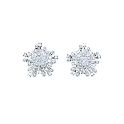 Starryee优雅气质女雪花珍珠耳钉