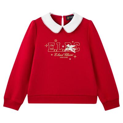 elandkids女童学院风刺绣卫衣