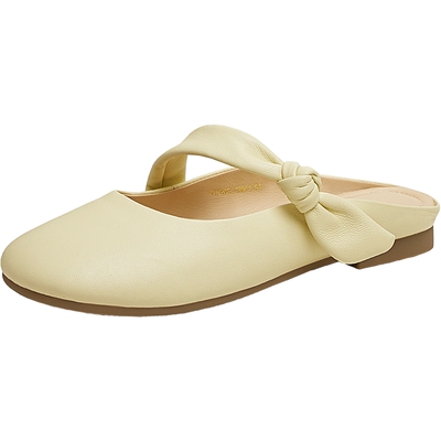 TATA他她奶油卷半拖鞋女平底包头拖鞋女羊皮穆勒鞋新款YDT05BH5