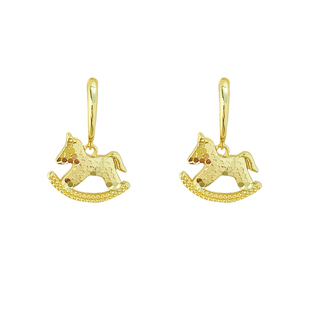 「青芥」马上有钱金色碎冰冰小马耳环精致绝美轻奢耳饰本命年耳夹