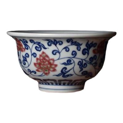 青花压手主人杯陶瓷家用仿古品茗杯茶碗景德镇釉里红缠枝莲压手杯