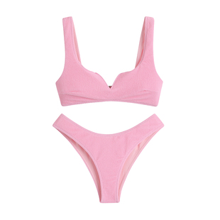 walkingChic多巴胺风泳衣女款海边度假小胸聚拢三角分体比基尼