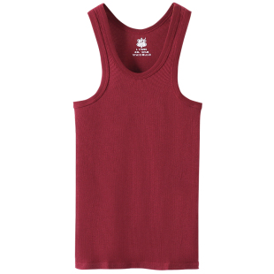 纯棉背心男士粗罗纹跨栏健身修身型运动打底汗衫枣红酒红吊带夏季