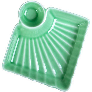 饺子盘带醋碟家用日式龙泉陶瓷装水饺盘子青瓷创意菜盘分格薯条盘