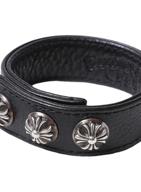 朋克黑色十字架男士皮手环