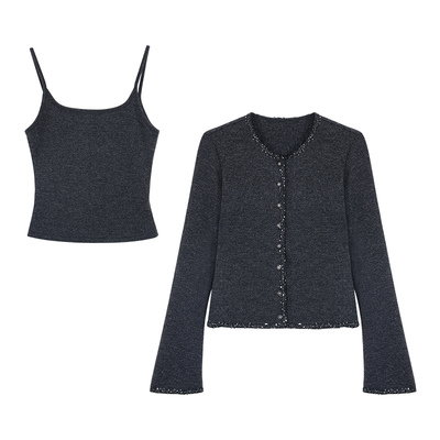 pusumede长袖针织开衫无袖上衣