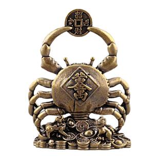 黄铜螃蟹摆件富甲一方黄金万两招财铜蟹复古做旧家居客厅桌面装饰
