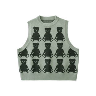 oddtails男童小熊提花毛衣马甲2026年春秋中大童针织背心薄款上衣