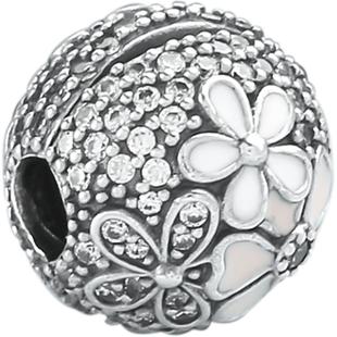 PANDORA潘多拉送对象礼物诗花绽放925银珐琅粉色 diy珠子