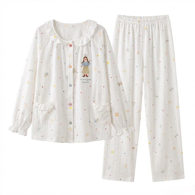 家时光月子服纯棉全棉吸汗春秋孕妇哺乳睡衣带胸垫产妇专用家居服
