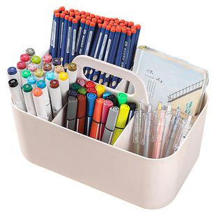 桌面文具收纳盒手提分隔笔架大容量笔筒水彩铅笔多功能办公马克笔