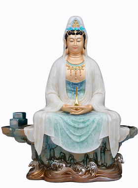 观世音菩萨佛像汉白玉坐山观音像自在观音佛像禅定观音供奉摆件
