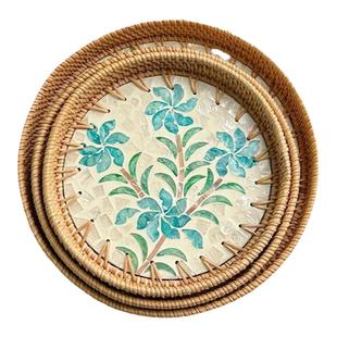 越南藤编托盘贝壳水果盘藤篮编织早餐篮北欧竹编面包筐点心篮子