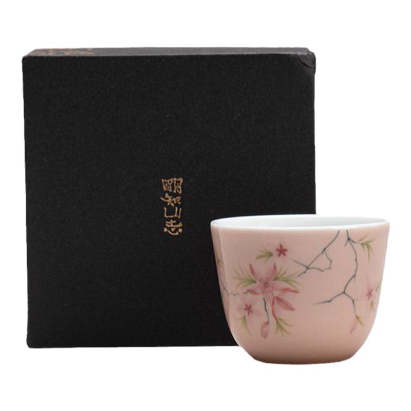 明知山志苍烟红手绘凌霄花品茗杯釉下彩陶瓷功夫茶具家用喝茶茶杯