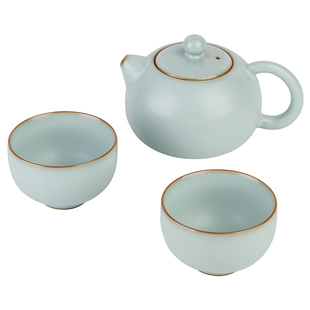 青澹汝窑旅行茶具套装一壶二杯手工泡茶壶便携景德镇陶瓷礼品中式