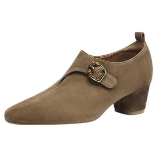 星期六羊皮短靴女款新款秋冬法式粗跟踝靴女士深口单鞋妈妈鞋