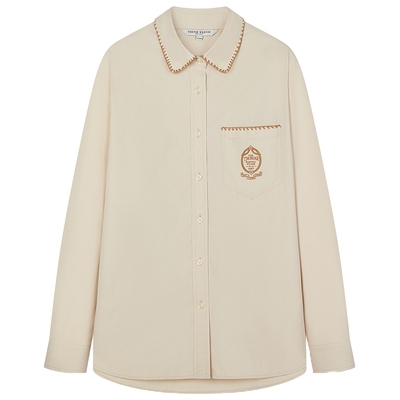 TeenieWeenie小熊女装简约风春季贝壳领宽松衬衫长袖衬衣磨毛上衣