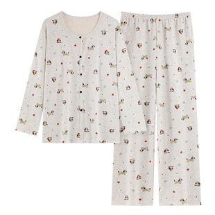 羊毛绒睡衣女款秋冬季保暖德绒长袖开衫网红卡通腊肠狗家居服套装