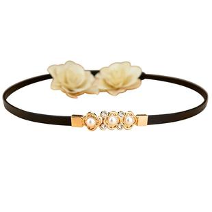 腰带女真皮头层牛皮黑色时尚百搭装饰皮带细配连衣裙束腰珍珠腰链