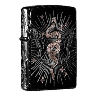 zippo打火机官方正品防风煤油咬边 幽蛇灵蝶黑曜冰送老公新年礼物