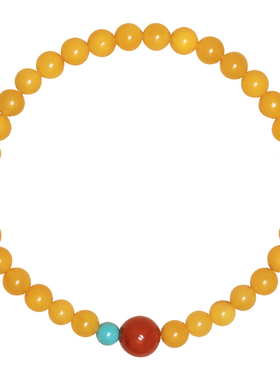 蜜蜡手串女款天然鸡油黄琥珀南红