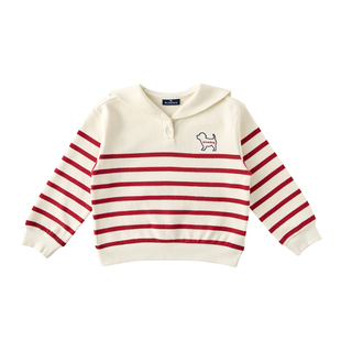 BLUEDOG蓝狗秋冬韩国童装季男女童海军领长袖条纹上衣