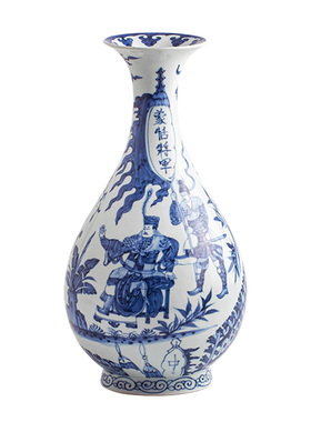 景德镇陶瓷人物花瓶青花蒙恬将军