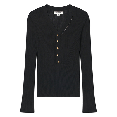 COVERINS2025年早春新款羊毛混纺V领修身针织上衣女