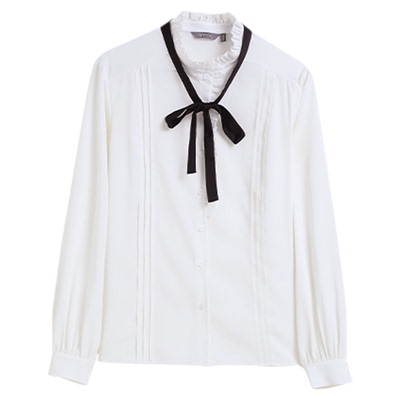 ivykki直筒复古长袖立领花边衬衫