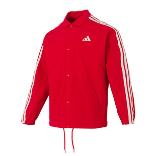 阿迪达斯加绒外套男2026新款新年款红色防风运动服翻领夹克KR2500