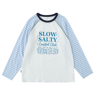 棵初2026年夏季新款亲子中大女童插肩条纹长袖T恤轻薄宽松上衣