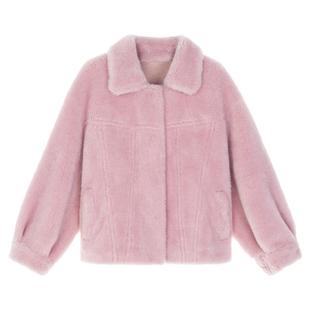 ROCO高端纯羊毛粉色羊羔毛皮毛一体外套女秋冬季加厚羊羔绒毛绒