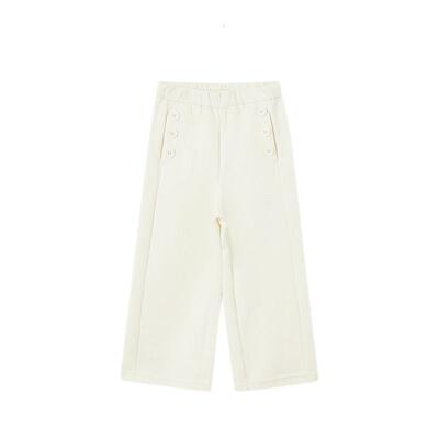 mecity kids童装夏女装饰纽扣纯色阔腿针织长裤纯棉直筒休闲长裤