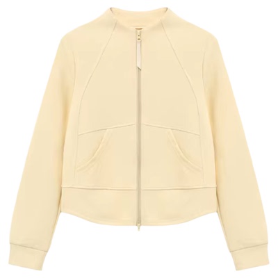 Basic House/百家好黄色拉链卫衣女26春季新款休闲立领开衫短外套