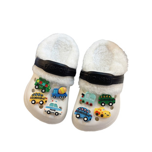 男童加绒洞洞鞋男生小孩宝宝毛绒加棉可拆卸冬天冬季毛毛拖鞋冬款