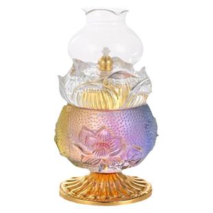 油灯防风玻璃酥油灯灯盏水晶莲花油灯佛前供灯家用供佛液体长明灯