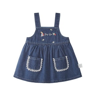 [7A抗菌]女童2026新款牛仔裙儿童冬季小童时髦背带裙宝宝洋气裙子
