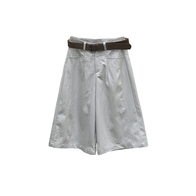 夏季女高腰宽松纯色休闲中裤