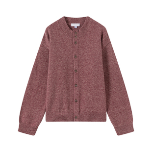 VLABMADE 复古氛围玫红花纱混色软糯毛衣*慵懒感松弛圆领纽扣开衫