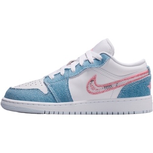 NIKE耐克大童AIR JORDAN 1蓝白复古低帮运动篮球鞋HQ2001-400