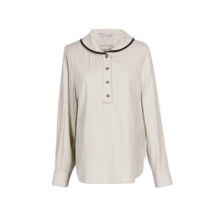 D-HARRY/迪哈利衬衫女复古优雅条纹小翻领衬衣长袖DH231R95927D