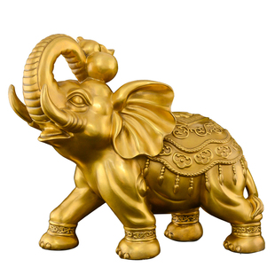 黄铜大象摆件一对铜制财富对象招客厅玄关财驮元宝如意铜象大号