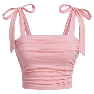 upvest修身纯色系带背心女black upblack vestpink top