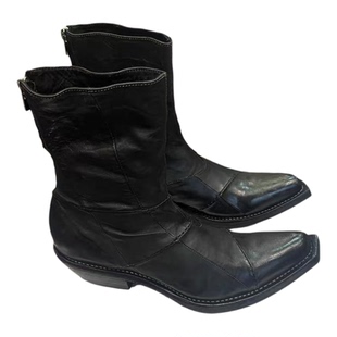 暗黑复古西部牛仔靴男女尖头骑士靴做旧机车短靴巫师靴切尔西皮靴