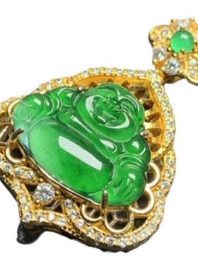 大肚佛s925纯银镶钻A货玉坠