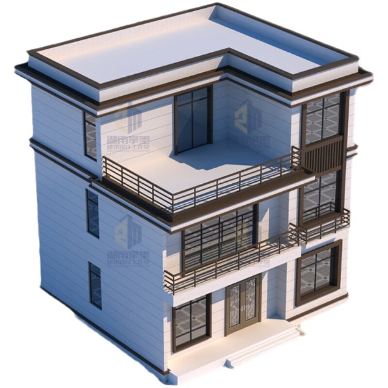 三层现代别墅农村自建房简约风格设计图纸建筑图结构图水电效果图