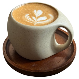 新款高级感陶瓷咖啡杯复古粗陶杯木垫杯下午茶杯杯碟套装马克杯