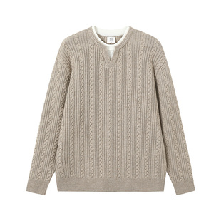 BENPANDA 美利奴羊毛衣老钱风V领假两件针织衫男2025秋冬新亨利领