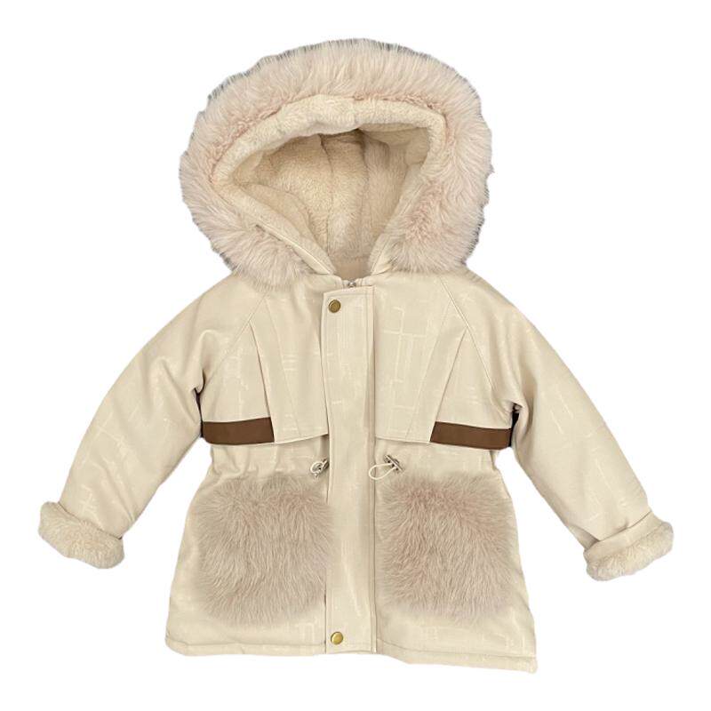 女童冬装外套新款加厚派克服加绒儿童皮衣拍大一码